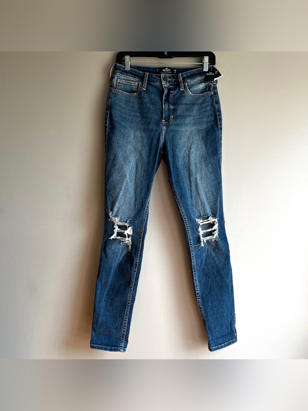 Hollister NEW ultra high rise super skinny jeans blue 28 7 soft stretch rips